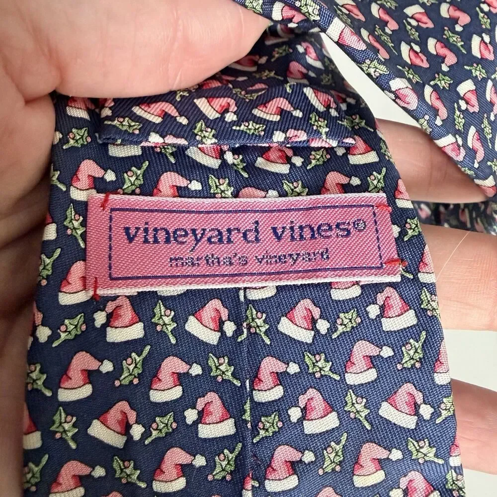 Vineyard Vines Silk Tie Boys Youth Teens Blue Christmas Red Santa Hat Necktie